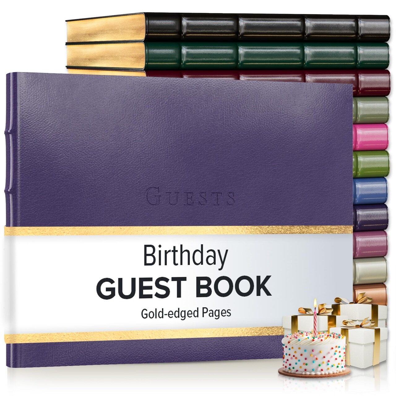 Gallery Leather Birthday Guest Book for Party Celebrations - Hardcover, Bound Leather Sign in Guest Book with 192 Lined Pages for Messages & Photos - 7" x 9"